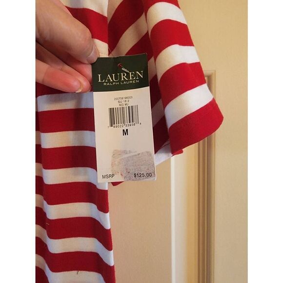 Lauren Ralph Lauren NWT nautical striped one shoulder dress size Medium  4th of - Picture 3 of 6